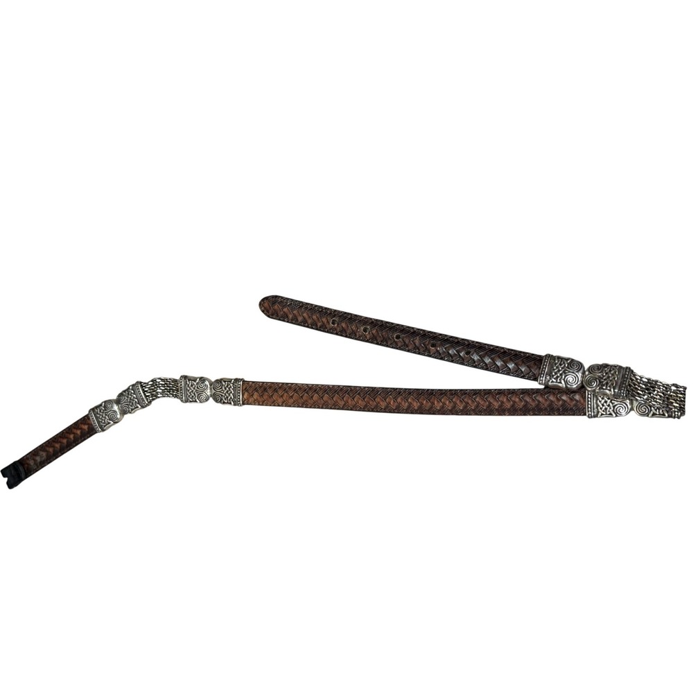 Brighton Brown Braided Leather Belt Silver Celtic Knot‎ reversible M 30